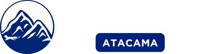 Logo da Alabalti Atacama com ícone de montanhas e raposa estilizada, acompanhado do nome da empresa em branco sobre fundo azul.